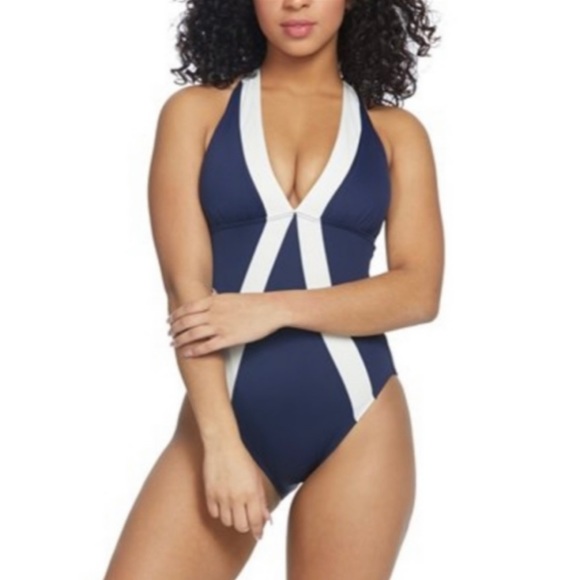 Vince Camuto Sun Block Color-Block Halter One-Piece Swimsuit - Picture 11 of 12